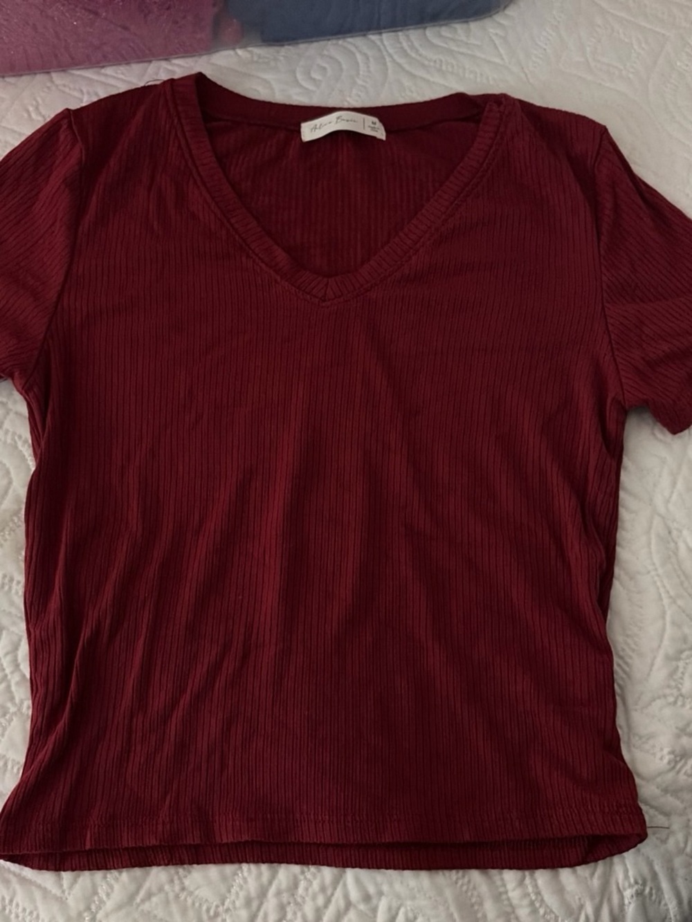 Active Basic Ribbed V-Neck Crop Top in Burgundy